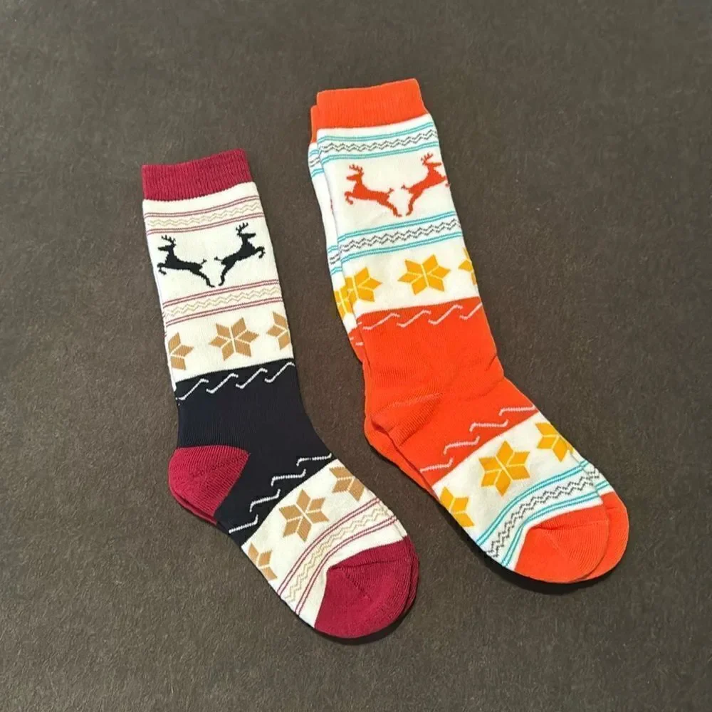 Kids Unisex Winter Snow Ski Socks 2 Pairs Cute Reindeer Design Size Small NEW